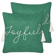 Set of 2 Decorative Cushions ELETTARIA Cotton 45 x 45 cm Green Christmas Motif