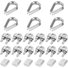 M5 Wire Rope Accessory Set for 3/16" Dia Wire Rope, 12Pcs Wire Rope Cable Clip Clamp, 6Pcs Thimble Rigging, 6Pcs Aluminum Crimping Loop Sleeve