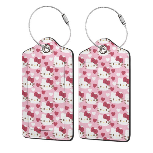 Hello Kitty 2 τεμάχια δερμάτινες ετικέτες αποσκευών από ανοξείδωτο ατσάλι, αδιάβροχη