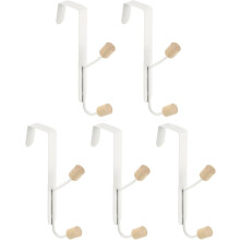Over The Door Hooks,5packs Double Hooks, Wooden Door Hangers Hooks Towel Organizer for Bedroom, Bathroom, Kitchen