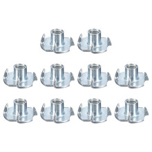 1/4"-20 T-Nuts, Zinc-Plated Carbon Steel 4-Pronged Tee Nuts Threaded Inserts for Climbing Holds and Wood Workings, White 50Pcs
