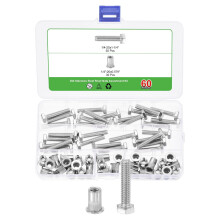 60Pcs Rivet Nut Flat Head, 1/4"-20 Knurled Rivet Nut with Hex Head Bolts Stainless Steel 304 Threaded Insert Nuts