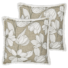 Set of 2 Decorative Cushions CYANOTIS Cotton 45 x 45 cm Green Floral Pattern