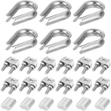M8 Wire Rope Accessory Set for 5/16" Dia Wire Rope, 12Pcs Wire Rope Cable Clip Clamp, 6Pcs Thimble Rigging, 6Pcs Aluminum Crimping Loop Sleeve