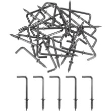 100 Pcs L Shape Hooks, 1 1/4 Inch Right Angle Hooks Carbon Steel Small Screw in Hooks 7 Shape Right Angle Hook for Hanging, Black Bronze