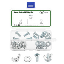 10 Set Screw Bolts with Wing Nut, 1/4"-20 Carbon Steel Hand Tighten Wing Nuts 1/4"x5/8" Cross Head Screw with Washer for Machinery Electronic Equipmen