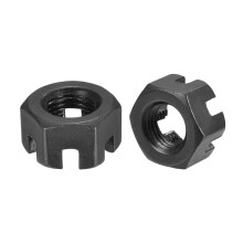 M10x1mm Hexagon Slotted Nut, Grade 4.8 Carbon Steel Hex Nuts Good for Machinery Repairing, Black, 12Pcs