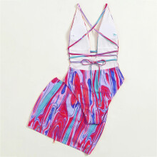 Womens One Piece Swimsuit with Cover Up Stripe Print Bathing Suit for Beachwear Green S