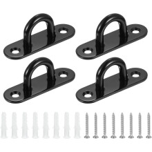 4 Pcs Pad Eye Plate, 3.1 Inch 304 Stainless Steel Ceiling Hooks Marine Hanging U Hook with Screws & Anchors for Securing Hanging, Black