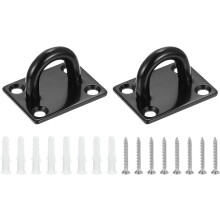 2 Pcs Pad Eye Plate, 2 Inch 304 Stainless Steel Ceiling Hooks Marine Hanging U Hook with Screws & Anchors for Securing Hanging, Black