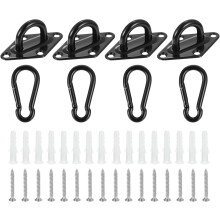 4 Pcs Pad Eye Plate, 3.1 Inch 304 Stainless Steel Ceiling Hooks & Snap Hook Marine Hanging U Hook with Screws & Anchors for Securing Hanging, Black