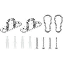 2 Pcs Pad Eye Plate, 1.8 Inch 304 Stainless Steel Ceiling Hooks & Snap Hook Marine Hanging U Hook with Screws & Anchors for Securing Hanging, Silver
