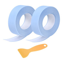 2 Rolls Caulk Tape, 0.9" x 10.5Ft PVC Waterproof Self-Adhesive Sealing Strip for Kitchen Bathroom Toilet Sink Floor Corner Edge With Sealing Tool, Blu