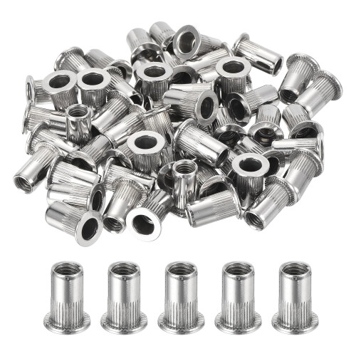 200Pcs Rivet Nuts Flat Head, M5 Stainless Steel 304 Threaded Insert Nuts Knurled Body