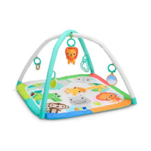 BRIGHT STARTS Foldable Baby Play Mat - Blue Jungle - Arch with Sensory and Musical Toys, Mirror