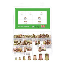 180Pcs Rivet Nut Flat Head, M3, M4, M5- M6, M8, M10, M12 Carbon Steel Threaded Insert Nuts Knurled Body Zinc Plated Finish