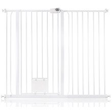 (Blanco, 126.7cm - 134.3cm) Bettacare Puerta Extra Alta para Mascotas con Trampilla Bloqueable para Gatos