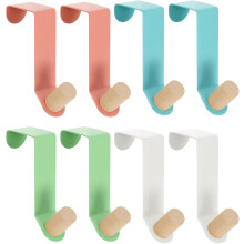 Over The Door Hooks,8pcs - Carbon Steel Paint Door Hanger Hook, Single Hooks for Hanging Clothes, Hats, Towels (White/Pink/Blue/Green)
