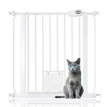 (Blanco, 75cm - 83cm) Bettacare Puerta Easy Fit para Mascotas con Trampilla Bloqueable para Gatos