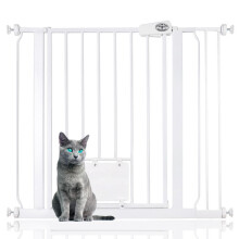 (Blanco, 87.9cm - 95.5cm) Bettacare Puerta Easy Fit para Mascotas con Trampilla Bloqueable para Gatos