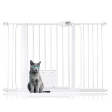 (Blanco, 120.3cm - 127.9cm) Bettacare Puerta Easy Fit para Mascotas con Trampilla Bloqueable para Gatos