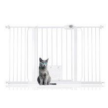 (Blanco, 139.8cm - 147.4cm) Bettacare Puerta Easy Fit para Mascotas con Trampilla Bloqueable para Gatos