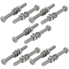 10pcs 304 Stainless Steel M6x60mm Hex Bolts w Nuts and Washers Assortment Kit