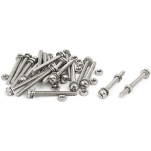 M4x40mm 304 Stainless Steel Phillips Pan Head Bolt Screw Nut w Washer 20 Sets