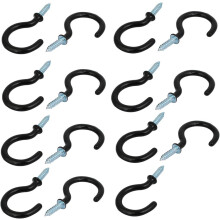 1-1/2 Inch Plastic Coated Screw-in Open Cup Ceiling Hooks Hangers Black 15pcs