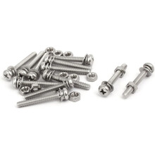 M4x30mm 304 Stainless Steel Phillips Pan Head Bolt Screw Nut w Washer 12 Sets