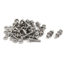 M2x10mm 304 Stainless Steel Phillips Pan Head Bolt Screw Nut w Washer 25 Sets
