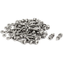 M2.5x10mm 304 Stainless Steel Phillips Pan Head Bolt Screw Nut w Washer 45 Sets