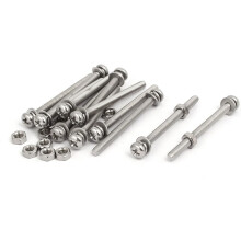 M4x50mm 304 Stainless Steel Phillips Pan Head Bolt Screw Nut w Washer 12 Sets