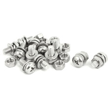 M5x10mm 304 Stainless Steel Phillips Pan Head Bolt Screw Nut w Washer 12 Sets
