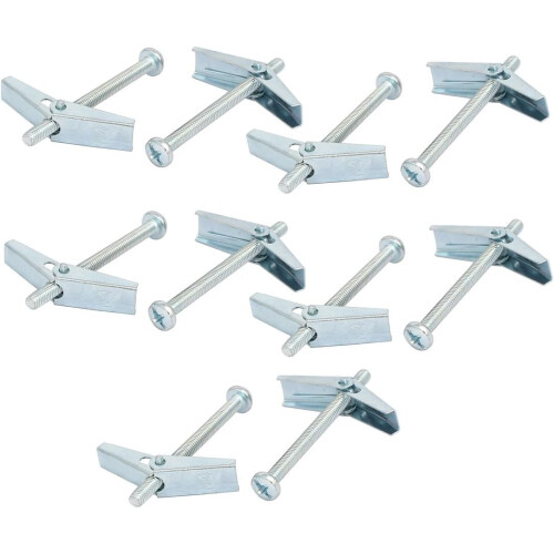 M4 x 50mm Male Thread Spring Loaded Hollow Wall Round Head Toggle Bolt 10pcs