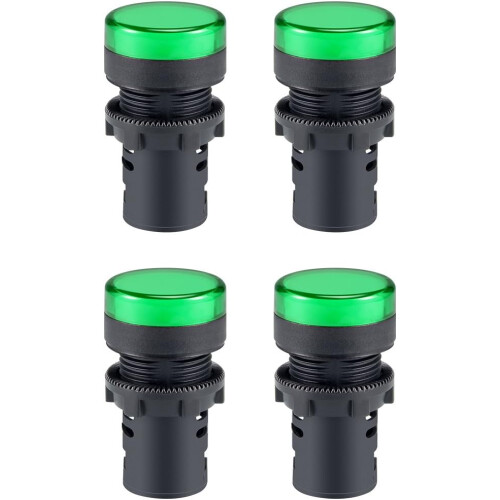 4Pcs Green Indicator Light AC 380V, 22mm Panel Mount, for Electrical Control Panel, HVAC, DIY Projects