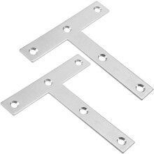 Flat T Shape Repair Mending Plate, 120mmx120mm, Stainless Steel Joining Bracket Support Brace, Pack of 2
