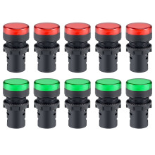 10Pcs Red Green Indicator Light AC/DC 110V, 22mm Panel Mount, for Electrical Control Panel, HVAC, DIY Projects