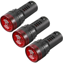 3Pcs Red Indicator Light with Buzzer AC/DC 110V, 22mm Panel Mount Flashing Alarm, for Electrical Control Panel, HVAC, DIY Projects