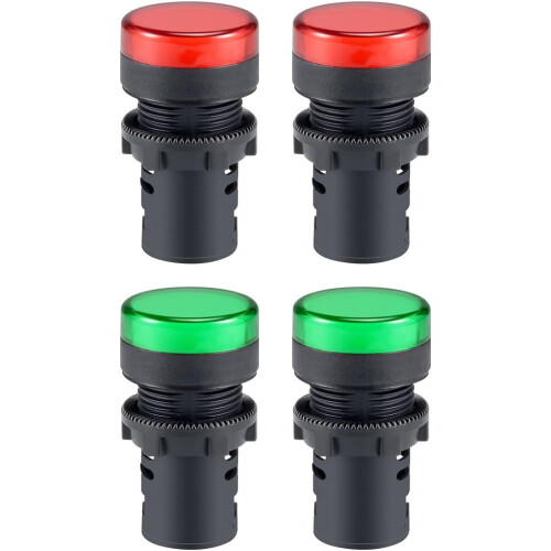 4Pcs Red Green Indicator Light AC 380V, 22mm Panel Mount, for Electrical Control Panel, HVAC, DIY Projects