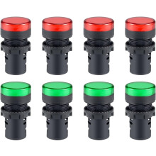 8Pcs Red Green Indicator Light AC/DC 110V, 22mm Panel Mount, for Electrical Control Panel, HVAC, DIY Projects