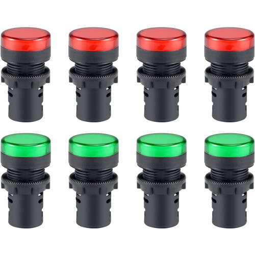 8Pcs Red Green Indicator Light AC/DC 110V, 22mm Panel Mount, for Electrical Control Panel, HVAC, DIY Projects