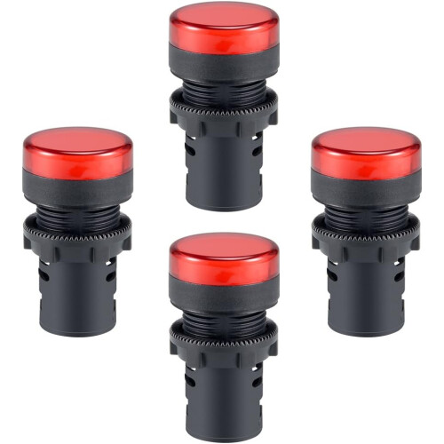 4Pcs Red Indicator Light AC/DC 24V, 22mm Panel Mount, for Electrical Control Panel, HVAC, DIY Projects