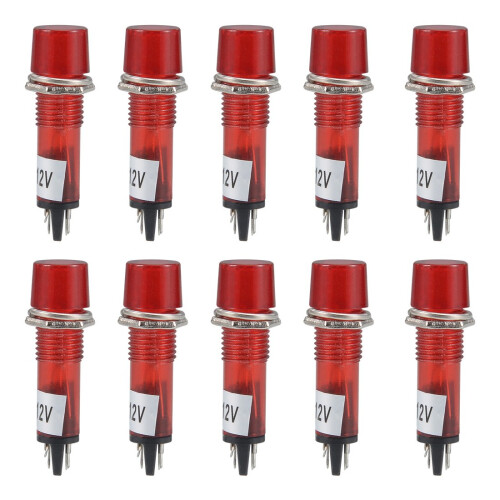 Signal Indicator Dash Light DC 12V, LED Bulbs XD10-3 Red, 10mm 2/5" Panel Mount 10Pcs