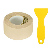 Caulk Tape, Beige Toilet Caulk Strip Self Adhesive 1.5" x 16.4Ft Caulking Sealant Tape with Sealing Tool for Kitchen Bathroom Edge Protector