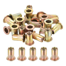 25Pcs Rivet Nuts Flat Head, #10-24 Carbon Steel Threaded Insert Nuts Knurled Body Zinc Plated Finish