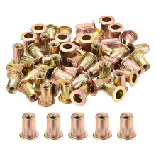 50Pcs Rivet Nut Flat Head, #6-32 Carbon Steel Threaded Insert Nuts Knurled Body Zinc Plated Finish