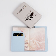 PU Leather Passport Cover Luggage Tag for Women Men Lover Travel Khaki 2 piece set