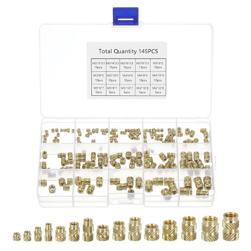 Knurl Thread Insert Nuts - M2/M3/M4/M5/M6 5 Values Metric Brass Female Thread Knurled Nuts Threaded Insert Embedment Nuts Hydraulic Welded for 3D Prin