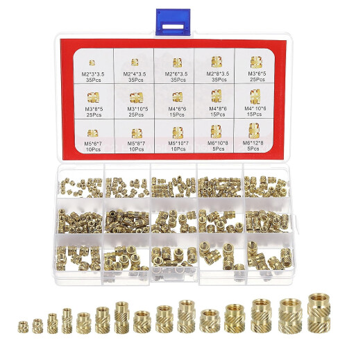 Knurl Thread Insert Nuts - M2/M3/M4/M5/M6 5 Values Metric Brass Female Thread Knurled Nuts Threaded Insert Embedment Nuts Hydraulic Welded for 3D Prin